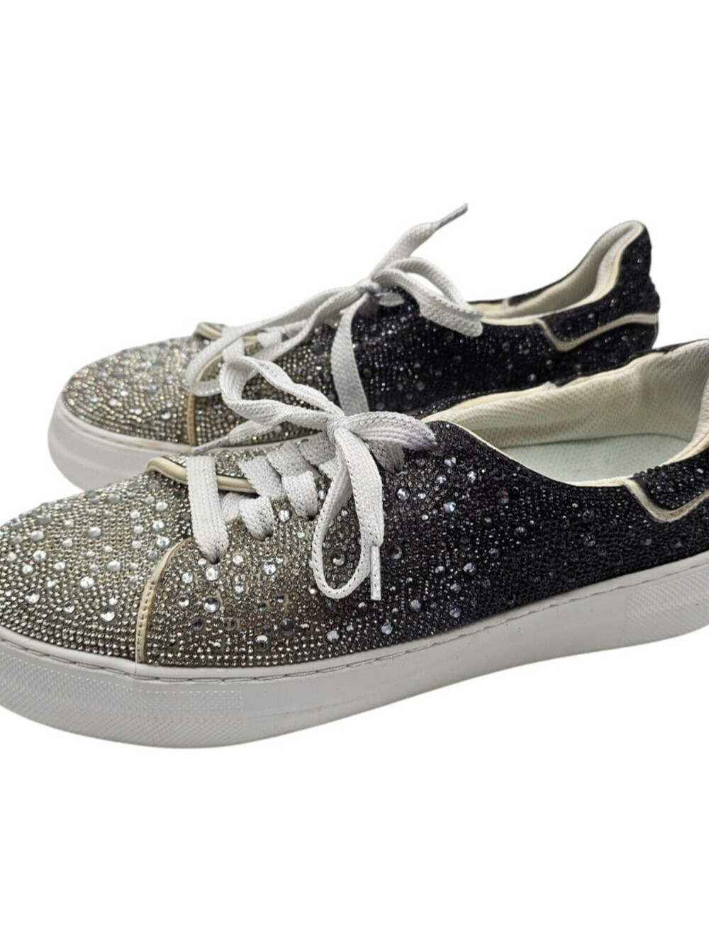 Corkys Women's Sz 9 Bedazzle Rhinestone Lace Up Sneakers Black Silver Ombre